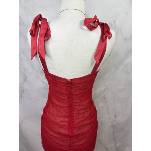 y2k Victoria Secret Lingerie Babydoll Dress Red Rhinestone Bling Bow Peek A Boo - Picture 16 of 16